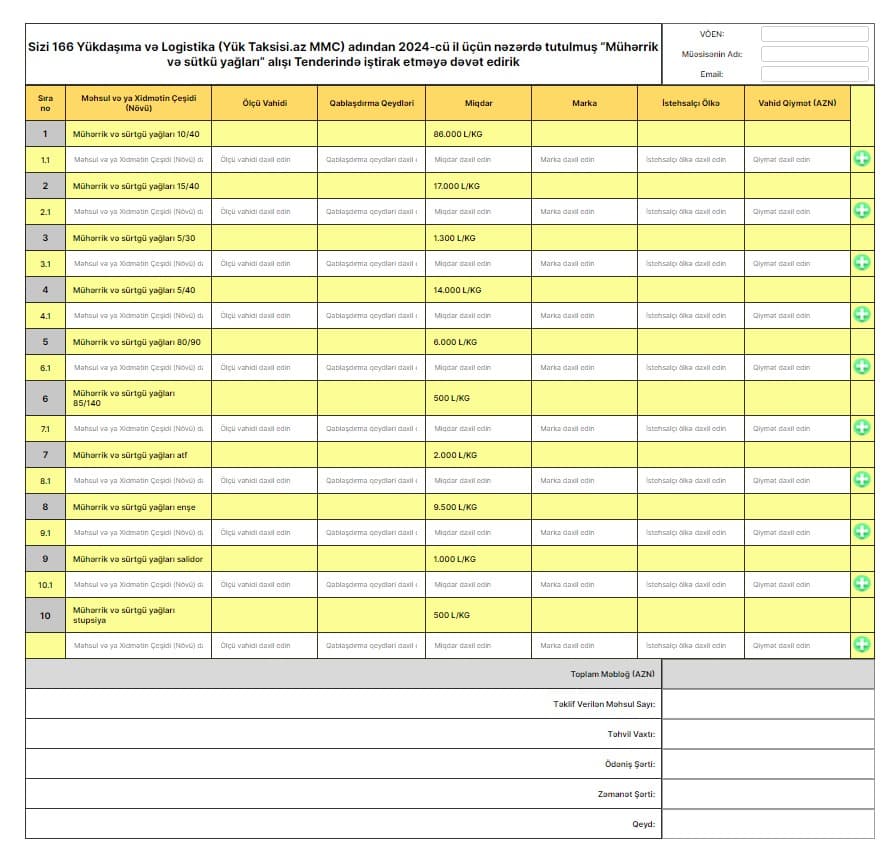“Mühərrik və sütkü yağları” alışı